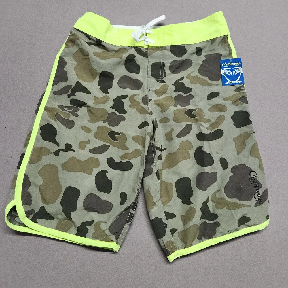 Castaways 71672 Mens Board Shorts Swim Trunks S 30 Camo Neon Orange Trim 142